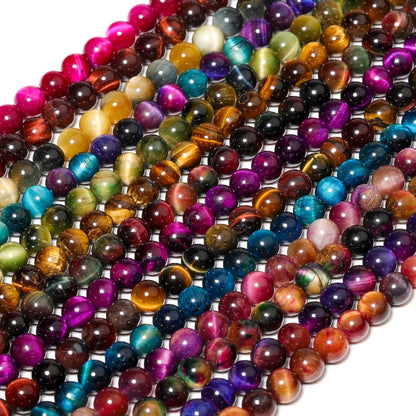 Yochus Natural Tiger Eye Beads, 60Pcs 6MM Milky Way Brown Red Color Enhance Round Loose Stone Bulk, DIY Charm Smooth Gemstone Beads for Jewelry Making