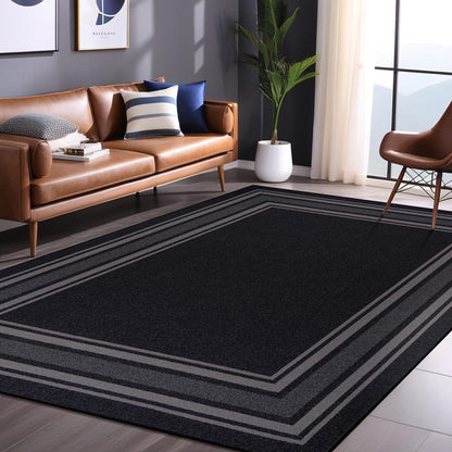 Luul Home Modern Bordered Non Slip Indoor Rugs for Living Room 3x5 Area Rugs for Kitchen, Rug for Bedroom, and Hallway, Stain Resistant Easy Cleaning Non Shedding Black 3 x 5