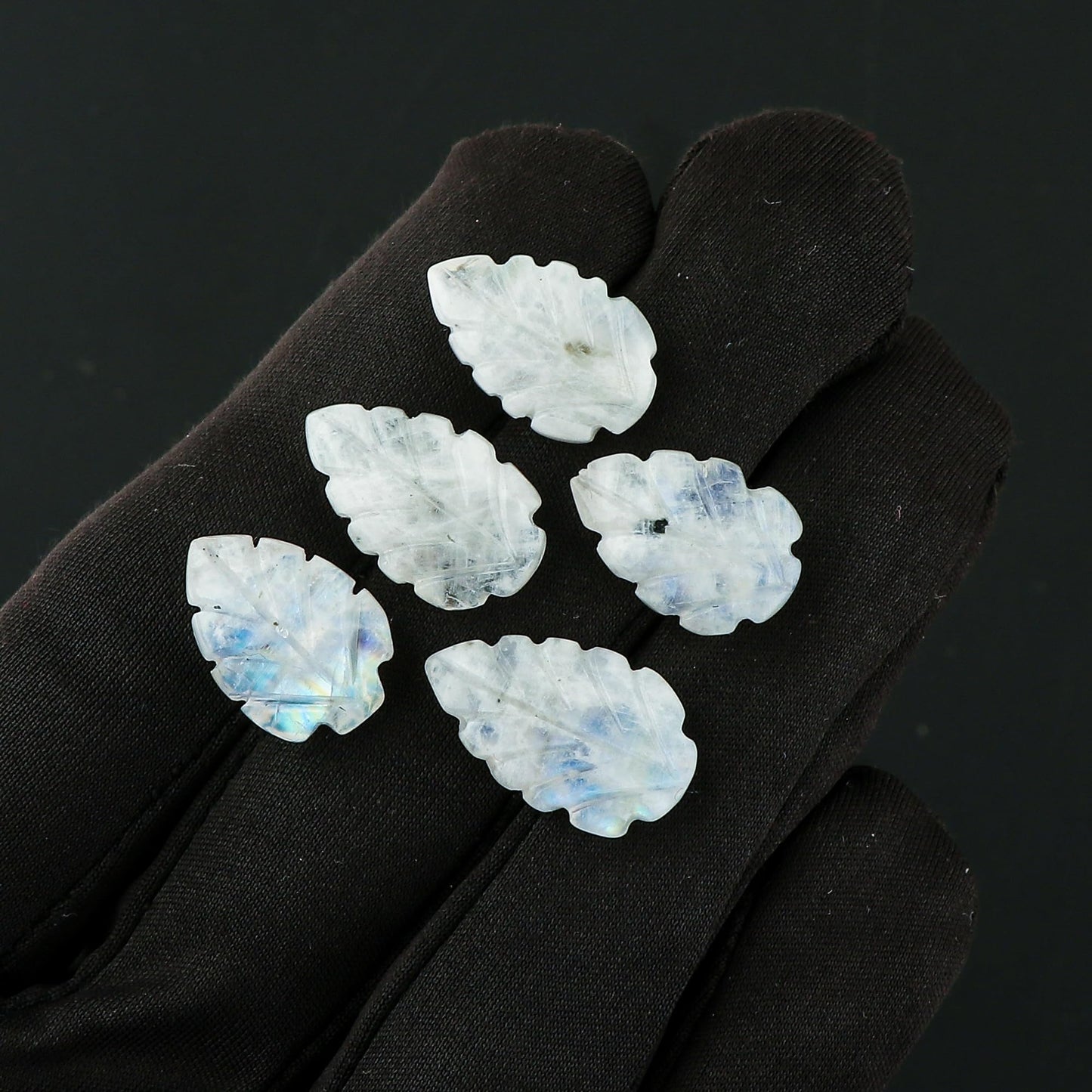 CRYSTALIS Wholesale 5pcs Natural Rainbow Moonstone Carved Loose Gemstone Bulk Cabochons Jewelry Making Supply, Chakra & Healing Polished Stones, Wire Wrapping, DIY, Gem Collection, 15x10mm