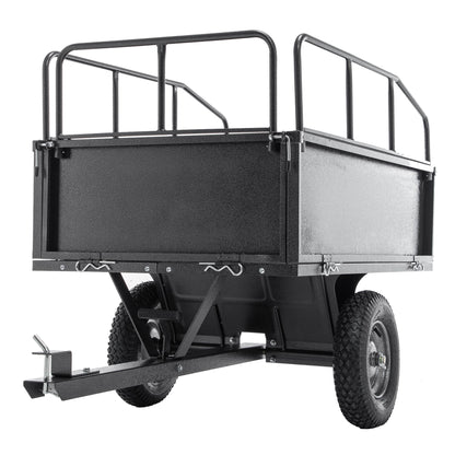 KEIKI 600 lb Garden Dump Cart with Tow Hitch, 17 Cu Ft Heavy Duty Steel Utility Trailer, Dual Dumping Lawn Cart with 16" Tires for ATV UTV Tractor Yard Hauling