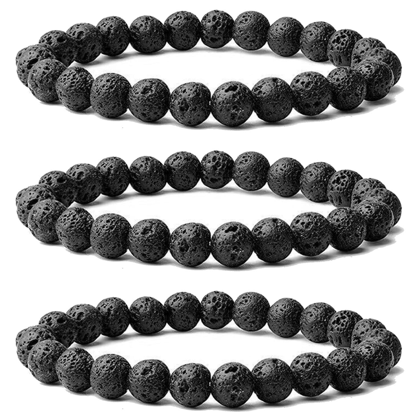 Cryhand Handmade 8mm Beaded Bracelets For Men Protection Bracelet For Women Chakra Feng Shui Stretchy Handmade Lucky Money Stretchy Crystal Bracelets Best Gifts (Lava 3PCS)