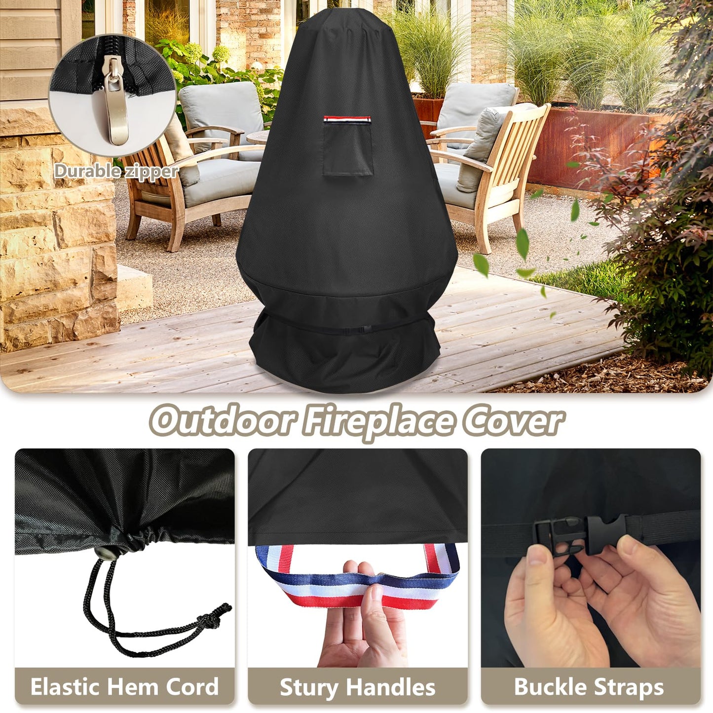 CHC-601 Chimenea Propane Fire Pit Heater Cover,Heavy Duty 600D Waterproof Cover Compatible with COH-600 Chimenea Propane Fire Pit,31"D x 31"W x 48"H,Black