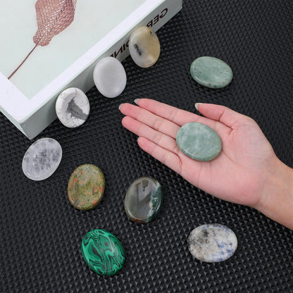 Kegeeei 10 Pcs Thumb Worry Stone for Anxiety, Natural Crystal Healing Stone Set, Oval Chakra Stones for Stress Relief, Meditation, Valentines Gift (Mixed Colors)