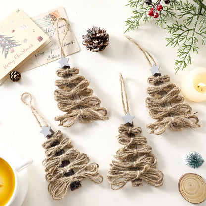 Soulchen 12 Pieces Twine Christmas Tree Ornaments Funny Farmhouse Christmas Tree Ornaments Rustic Xmas Decorations Natural Jute Hanging Decors for Xmas Party DIY Crafts Home Decor