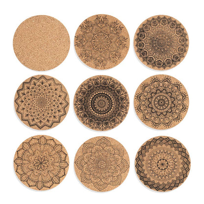 Soleebee Cork Coasters for Drinks, Reusable Cup Mat Round Cork Coasters Set for Home, Office, Bar, Restaurant - 4 Inches (Pack of 9)