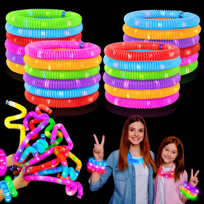 Glow Sticks Party Favors Supplies for Toddlers 18 PCS, Camping Essentials Toys Gifts for Kids, Light up Pop Tubes Necklace ＆ Bracelet Accessories, Treats Non Candy for Graduation, Birthday, Wedding