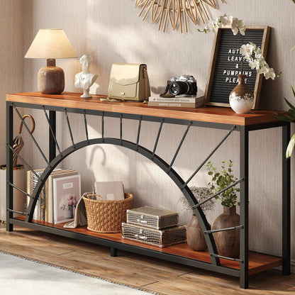 70.9 Inch Console Table, Extra Long Industrial Sofa Tables, 2-Tier Behind Couch Table, Foyer Tables for Entryway, Hallway, Living Room, Unique Design