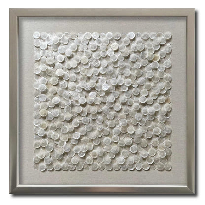 SYGALLERIER Handmade Coastal Shell Shadow Box Art Wall Decor - Natural Shell Framed 3D Wall Artwork for Modern Nordic Minimalist Style -24 * 1.2 * 24IN Framed Front Glass Easy to Hang