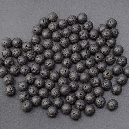 LPBeads 100PCS 8mm Natural Black Lava Beads Gemstone Round Loose Beads for Jewelry Making with Crystal Stretch Cord