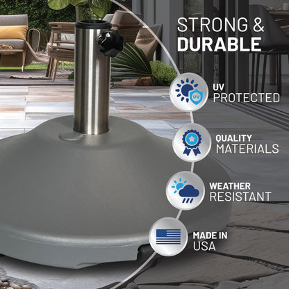 US Weight Premium Fillable Umbrella Base for Patio Table - Adjustable Umbrella Stand with Stainless Steel Stem - Made in The USA - Grey