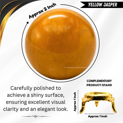Amazing Gemstone Yellow Jasper Crystal Ball with Stand - 2 Inches Crystal Sphere Meditation Balls for Witchcraft and Decorative Balls