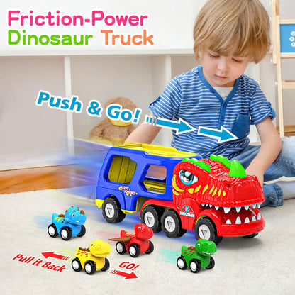 ENJSD Toys for 1 2 3 4 Year Old Boys, 5 in 1 Toys for Ages 2-4 with 4 Dinosaur Toy for Kids 3-5, Friction Powered Kids Boy Toddler Gifts with Flashing Light & Sound