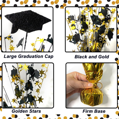 FUBININA 6 Pack 2026 Graduation Table Centerpiece Party Decoration Metallic Foil Spray Glitter Graduate Cap Decor Star Table Top for Graduation Parties Grad Ceremonies Party Favor, Black and Gold