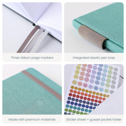 MäksēLife Undated Quarterly Planner - A5 Goal Setting Planner & Personal Journal for Mindful Living, Weekly and Monthly Goal Setting with Habit Tracker & Reflections, Teal