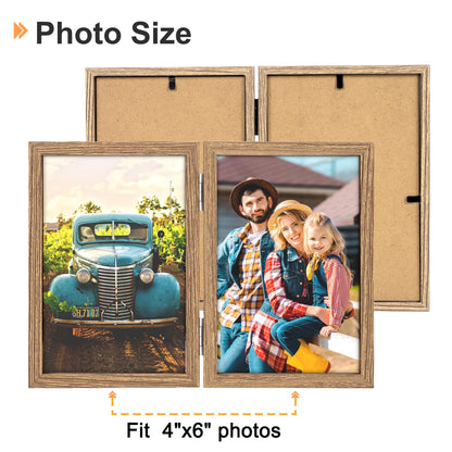 AEVETE 4x6 Picture Frames Double Hinged Wood Folding Photo Frames Vertical with Plexiglass Front