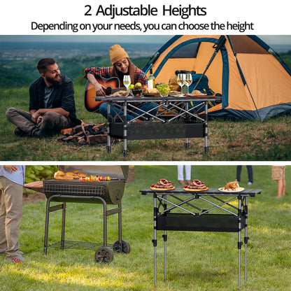 Anbte 3ft Aluminum Roll Top Camping Table, 2 Adjustable Height Camping Table Folding with Storage Net & Bag Lightweight Roll Up Table for Tailgate Outdoor Backyard BBQ Patio Picnic, 32.2” X 16”, Black