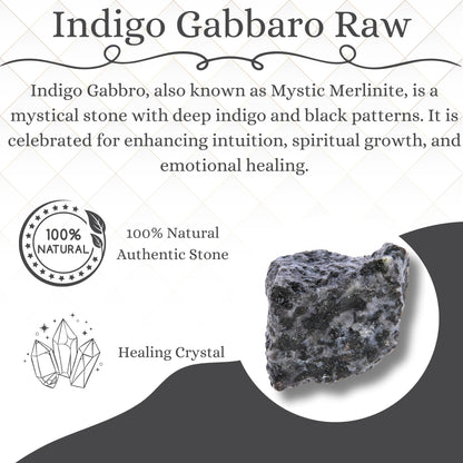 ANAYA AGATE Indigo Gabbro 2 Pcs Raw Crystals Rough Gemstones w/Authenticity Card, Velvet Pouch - Large 1.25–2.0" Raw Stones for Tumbling, Cabbing, Polishing, Cutting Natural Healing Crystals for Home Decor, DIY Stones