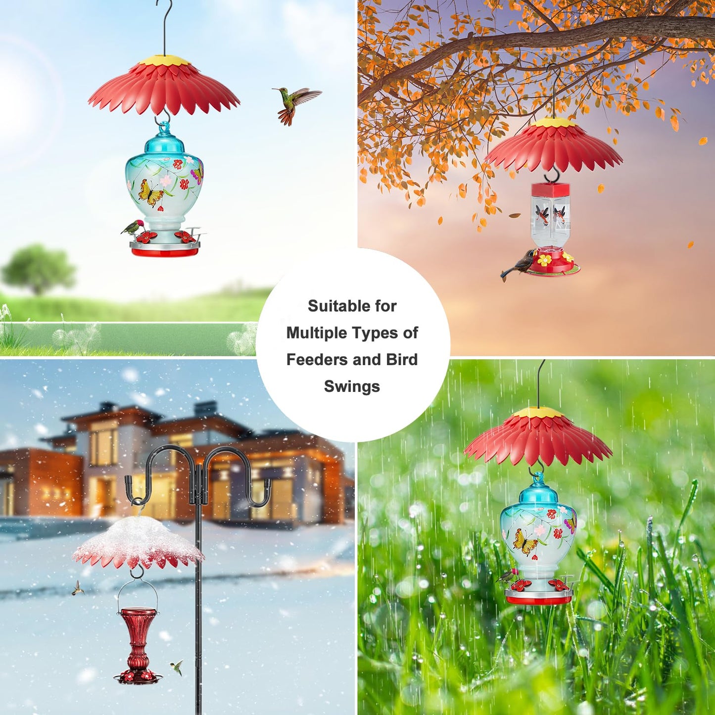 Beserie Bird Feeder Rain Cover Red Dome Baffle for Hummingbird Weather Guard Protective Feeders from Rain and Sun Built-in Moat 11inch Dceor Backyard