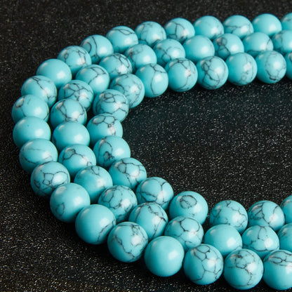 45pcs 8mm Natural Blue Turquoise Beads Gemstone Beads Round Loose Beads for Jewelry Making
