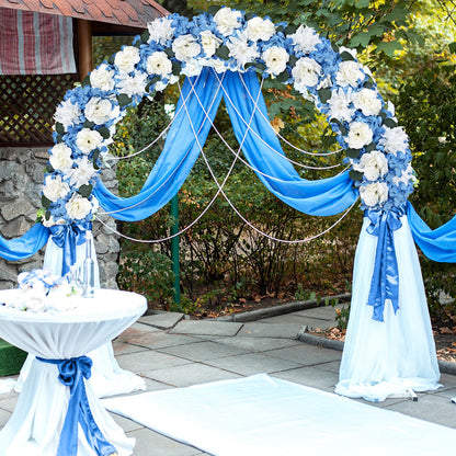 DIYDOFUN Wedding Arch Decorations, 18 inch Pack of 6 Artificial Flower Table Centerpieces Floral Arrangement for Wall Backdrop Party Bridal Shower Event Decor - White & Blue