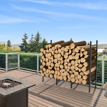 4FT Firewood Rack Indoor Outdoor, Heavy Duty Log Holder Stand for Fireplace, Adjustable Wood Storage Organizer with Weather-Resistant Tubular Steel, Cradle for Kindling & Stacking Logs