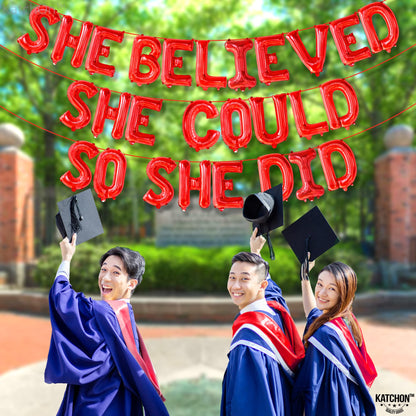 Red She Believed She Could So She Did Balloons - 16 Inch | Congrats Balloon for Congratulations Decorations | Graduation Balloon for Graduation Decorations 2026, Congrats Grad Decorations, KatchOn