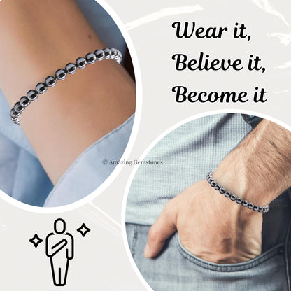 Amazing Gemstone Hematite Bracelet, Gifts For Men & Women - Protection Healing Crystal Bracelet - 6mm Gemstone Beaded Adjustable Bracelet, Pulseras Para Hombres Mujer Stocking Stuffers