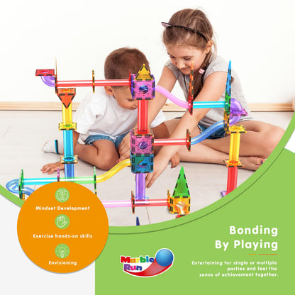 PicassoTiles 150pc Magnetic Marble Run Track Set STEM Construction Toy with Slides Ramps and Tubes Educational Magnet Tile Building Kit Kids Age 3 Plus Learning Gift for Boys Girls Preschool PTG150