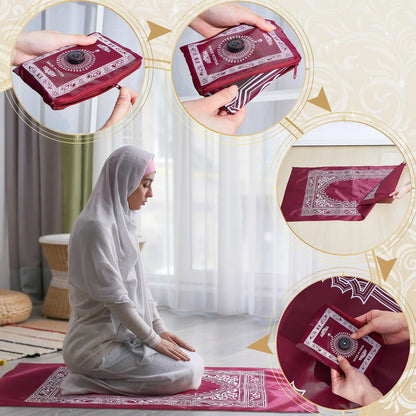 Mindsoft 8 Pcs Portable Travel Prayer Mat with Compass Islamic Waterproof Polyester Praying Rug with Pocket Sized Carry Bag for Muslim Ramada Eid Gifts (60 cm x 100 Cm)