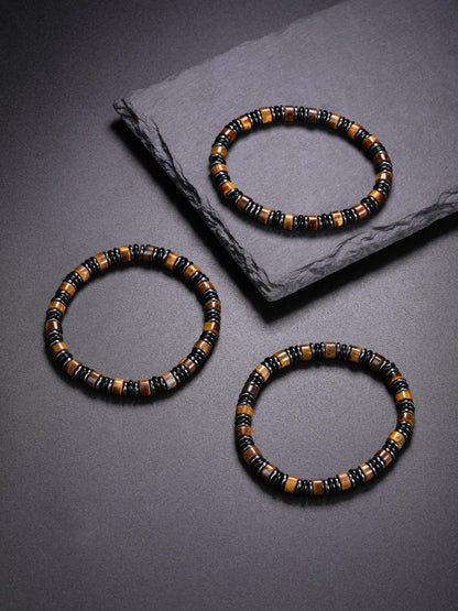 Top Plaza Triple Protection Bracelet for Men Tiger Eye Black Obsidian Hematite Bracelet Natural Handmade Gemstone Beaded Bracelets Balance Meditation Jewelry Christmas Gifts