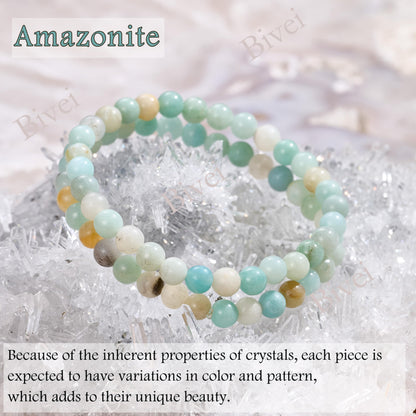 Bivei Amazonite - Abundance - 6mm Beaded Bracelets for Women Handmade Semi Precious Natural Stone Stretch Elastic Jewelry for Women Yoga Protection Gifts Small