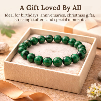 Elm City Direct 8mm Natural Stone Beaded Bracelet – Unisex Crystal Stretch Bracelets for Men & Women, Chakra & Healing Jewelry, Gift-Ready Beaded Bracelets (Malachite, 8mm)