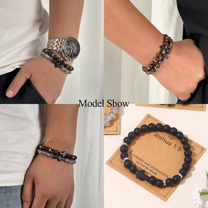 CASDAN 9Pcs Cross Prayer Bracelets for Men 8mm Christian Easter Basket Stuffers Cross Beaded Bracelet Inspirational Faith Based Religious Jesus Bracelets Gifts
