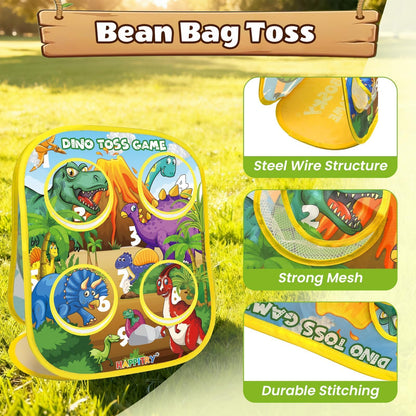 3-in-1 Dinosaur Bean Bag Toss Game for Boy Toddler Ages 3 4 5 Year Old, Cornhole Bags Set for 3-5 Preschool Kids, Outdoor Play Outside Toys in Backyard Lawn, Indoor Family Party Game, Birthday Gifts