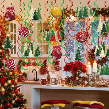 Horaldaily Christmas 44 Pieces Party Hanging Swirl Banner Decorations, Christmas Trees Ball Ornaments Party Hanging Swirls Streamers Ceiling Decor for Home Office Classroom School Boys Girls Supplies