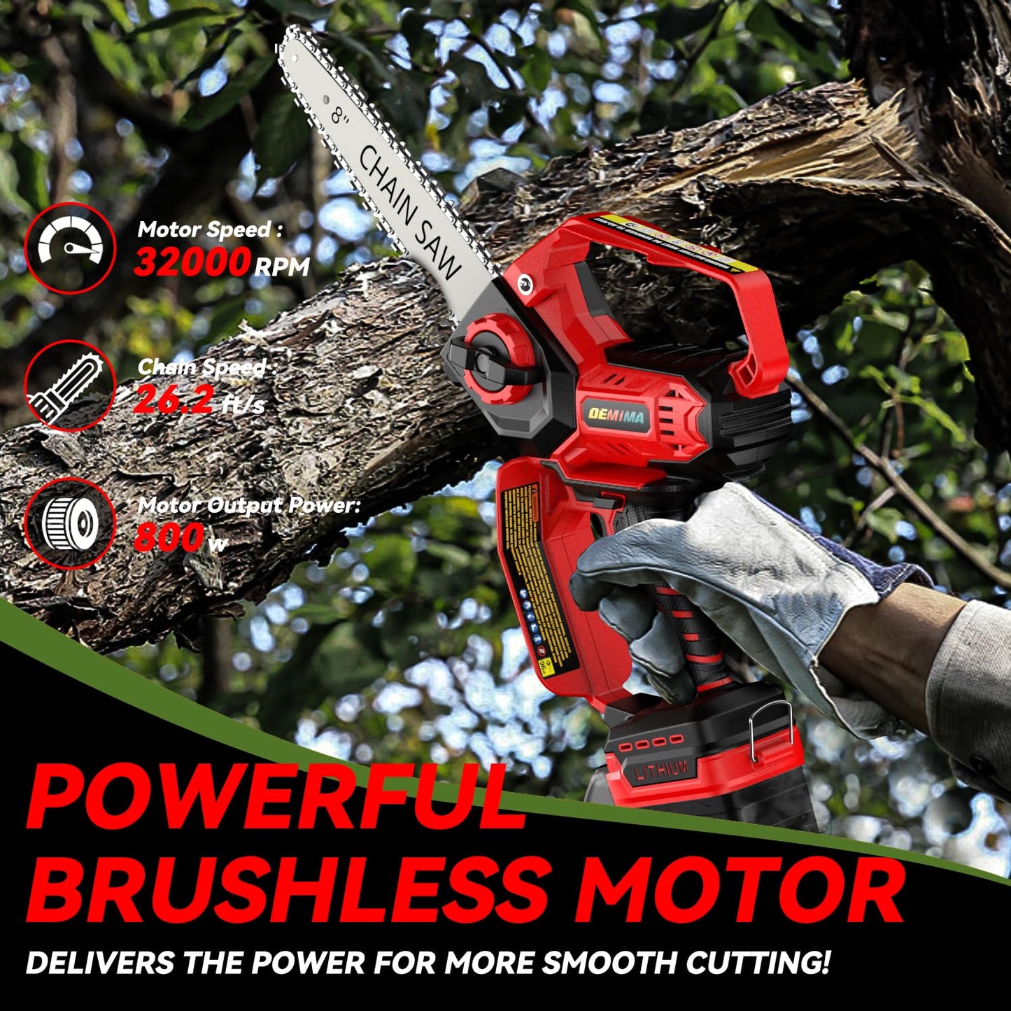 Mini Chainsaw for Milwaukee Battery, 8-Inch and 6-Inch 2-in-1 Cordless Electric Chainsaw with Brushless Motor and Auto-Oiler, 800W Hand Chainsaw for Tree Pruning Wood Cutting (No Battery)
