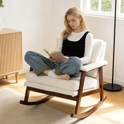 WakeZero Rocking Accent Chair, Nursery Upholstered Glider Cozy Small Rocker Rocking Chair for Adult, Comfy Side Modern Arm Chair for Living Room/Bedroom/Offices/Balcony-White