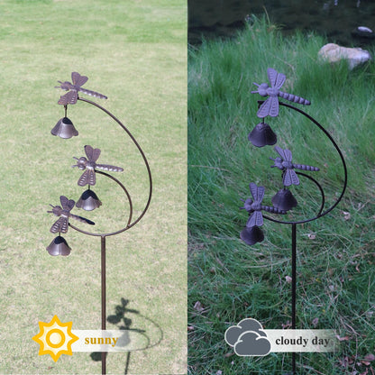 MNRYLKB Gardens Metal Dragonfly with Bells for Outside Yard Art，Decorative Garden Stakes