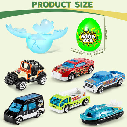 Beby Buty 6 Pack Luminous Easter Eggs with Mini Cars, Includes Off-Road Vehicles, Trucks, and Police Cars, Fun Easter Egg Hunt Toys for Kids Boys Girls 3 4 5 6 7 Years Old