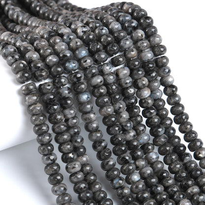 5x8mm 76pcs Natural Stone Black Labradorite Rondelle Spacer Loose Beads Abacus Disk Stone Round Loose Gemstone Beads for Jewelry Making DIY Bracelet Necklace