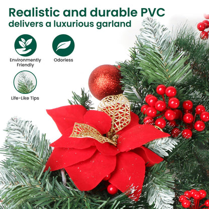 Christmas Garland with Lights, 9ft Battery Operated LED Garland with Timer, 30 Warm White LEDs, Waterproof Christmas Decorations for Indoor Outdoor Mantel, Stairs, Doorway, Window, Porch, Home