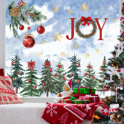 6 Sheets Christmas Window Clings Red Xmas Ball Tree Branch Snow Reusable Glass Decals for Winter Holiday Party Home Glass Window Decor