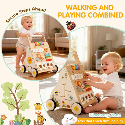 Wooden Baby Walker with Wheels, Baby Push Walker Adjustable Speed for Boys and Girls,Montessori Activity Center Walking Toys for 1 Year Old Learning to Walk,First Birthday Gift
