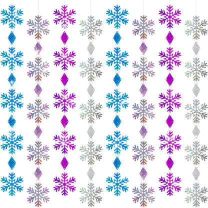 CroBlissful 8 Pack Winter Christmas Hanging Snowflake Decorations Blue Purple Glitter Snowflake Garland Decorations Banner Backdrop for Winter Christmas Wonderland Home New Year Holiday Party