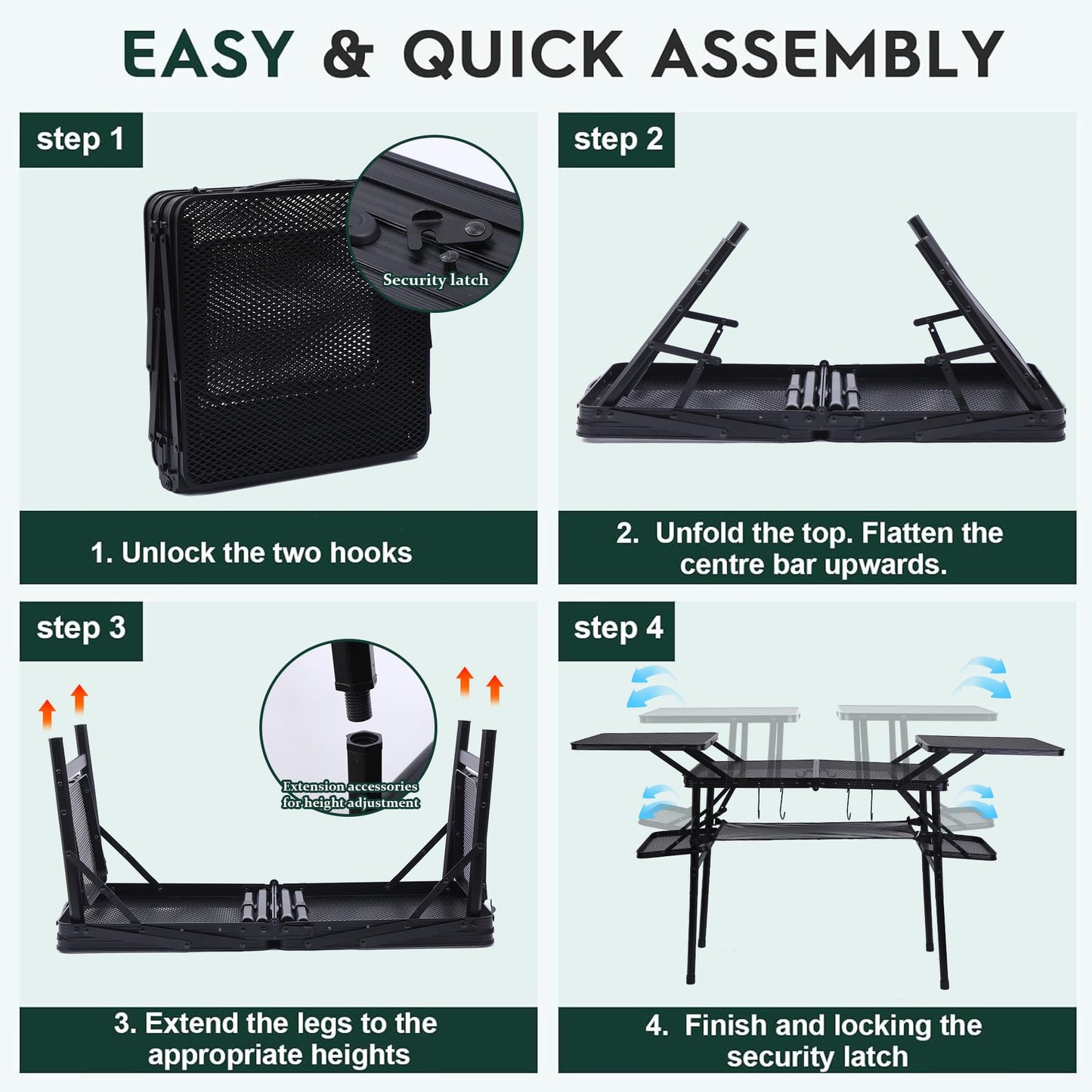 Nice C Camping Table, Compact Folding Table, Tailgate Grill Table, Outdoor Tables, Camping Tables That Fold Up Lightweight, with 4 Side Tables & Mesh Net for BBQ, Camping