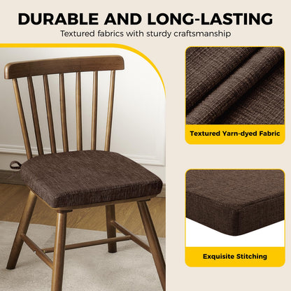 downluxe Indoor Chair Cushions for Dining Chairs, Soft and Comfortable Textured Foam Kitchen Chair Pads with Ties and Non-Slip Backing, 16" x 16" x 2", Brown, 6 Pack