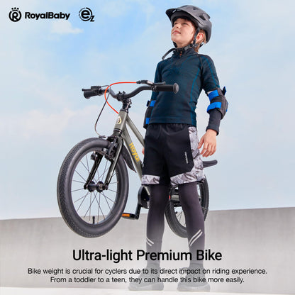 RoyalBaby EZ Fride Kids Bike, Lightweight Aluminum 2-in-1 Balance to Pedal Bike with One-Key Switch, 18 Inch for Age 5-8 Years, Gray
