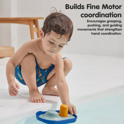 PlanToys® Tugboat Wooden Bath Toy | Eco-Friendly Floating Boat for Kids | Promotes Fine Motor Skills & Imaginative Play | Sustainable Birthday Gift for Bathtime Fun