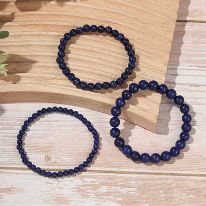 IVY TAILI Lapis Lazuli Bracelet Set: 3pcs Unisex Blue Lapis Lazuli Crystal Stretch Bracelets, 4-6-8mm, 6-8 inches, Lobster Claw Clasp