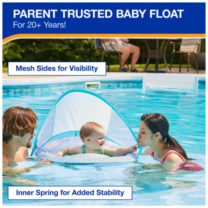 SwimWays Baby Spring Float, Baby Pool Float with Canopy, Swim Training PFD, Swimming Pool Accessories for Babies and Toddlers 9-24 Months, Mermaid